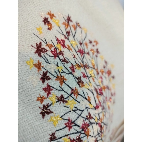 Graphic fall print beige color crew neck sweat shirt women size small - Picture 2 of 7